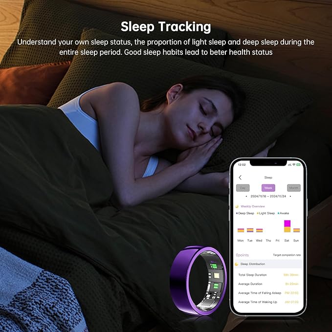 Smart Ring - Sleep Tracking Wearable - Heart Rate - Oxygen Monitoring - Fitness Tracker - Hand Gesture Brush Tiktok - Remote Camera - Up to 9 Days of Battery Life
