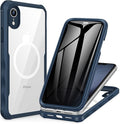 CENHUFO Privacy Magnetic for iPhone XR Case, Full Body Phone Case Built-in 9H Tempered Glass Privacy Screen Protector [Compatible with Magsafe] Shockproof Protective Bumper Clear Cover - Blue