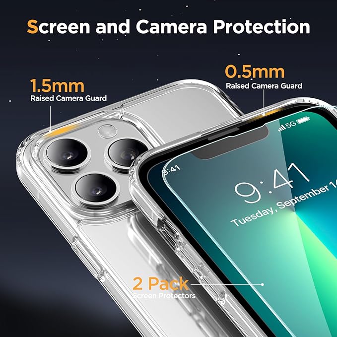Miracase Magnetic for iPhone 13 Pro Max Case 6.7 inch (Compatible with MagSafe)（with 2X Screen Protectors） Military-Grade Protection, Anti-Fingerprint Translucent Matte Phone Case Cover, Clear