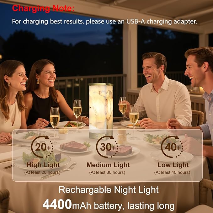 Scenekoy Alabaster Rechargeable Table Lamp for Living Room Bedroom Nightstand, Portable Battery Operated LED Bedside Lamp, Cordless Night Light for Home Office Dorm Desk Decor (Bulb Included)