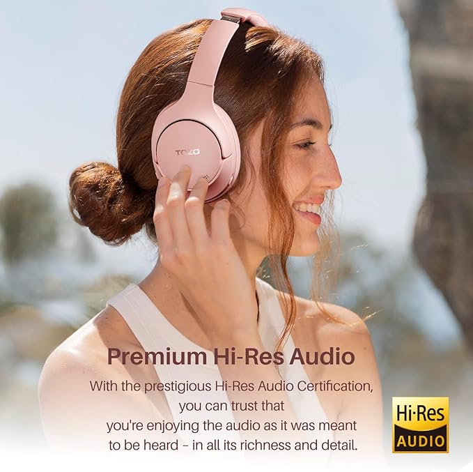 TOZO Hybrid Active Noise Cancelling Headphones, Wireless Over Ear Bluetooth Headset, 60H Playtime, Hi-Res Audio Custom EQ via App Deep Bass Comfort Fit Ear Cups, for Home Office Travel