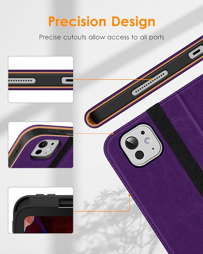 DTTO for iPad Pro 11 inch Case (M5/M4) 2025/2024, Premium Leather Business Folio Stand Cover with Pencil Holder - Auto Wake/Sleep and Multiple Viewing Angles, Dark Purple