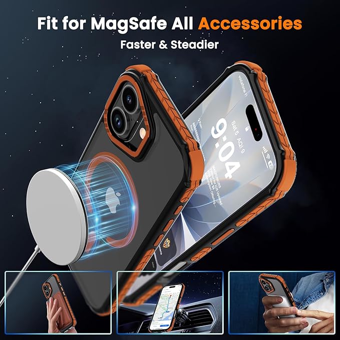 DEERLAMN Strong Magnetic Case for iPhone 17 6.3-Inch,[Compatible with Magsafe][Military Grade Drop Protection] Translucent Matte Shockproof Protective Phone Cover-Frosted Orange