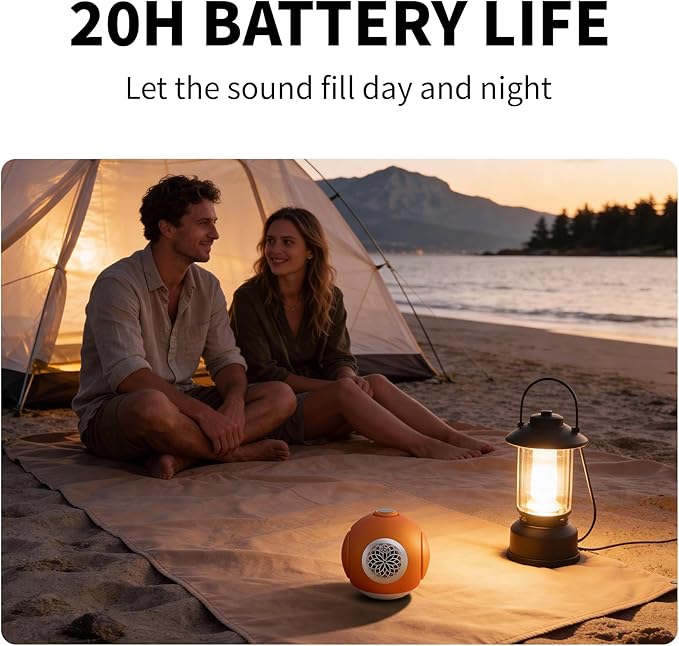 UB+ dBMiNi Waterproof Portable Bluetooth Speaker, 40W Peak Dual Subwoofers Deep Bass Wireless Speaker for Outdoor/Garage/Home/Office, IPX5 Rugged Travel Speaker (Sunrise Amber)