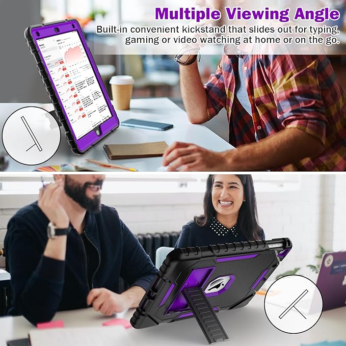 ZoneFoker 9.7" Case for iPad 6th/5th Generation 2018/2017, for iPad Air 2 / Air 1st / Pro 9.7, Heavy Duty Shockproof Protective 9.7 Inch Cover with Built-in Stand for i Pad 6 5 Gen(Black+Purple)