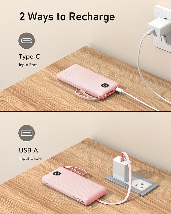 VEEKTOMX Portable Charger Built-in Cables, Power Bank for iPhone, Fast Charge USB C Battery Pack Travel Essentials Powerbank Compatible with iPhone 17/16/15/14, Samsung S25/24
