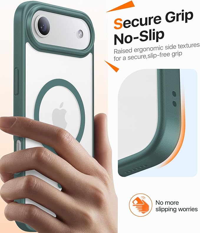 Magnetic for iPhone Air Case 2025,[Anti-Slip][Compatible with MagSafe][Military Grade Drop Protection] Shockproof Protective Translucent Matte Phone Case for iPhone 17 Air Case,Night Green
