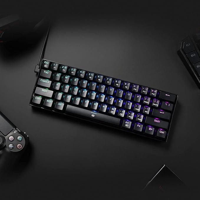 Redragon K630 Dragonborn 60% Wired RGB Gaming Keyboard, 61 Keys Compact Mechanical Keyboard with Tactile Blue Switch, Pro Driver Support, Black