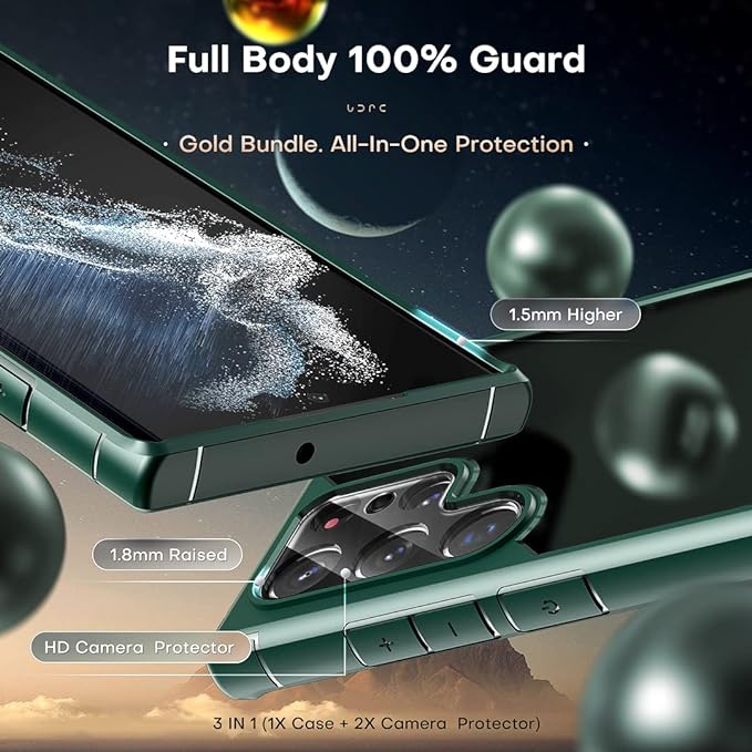 TOCOL for Samsung Galaxy S22 Ultra Case, Translucent Matte Hard Back [Military Grade Shockproof] [Anti-Scratch & Anti-Fingerprint] Slim Fit Protective Cover for Galaxy S22 Ultra Case 6.8'', Green