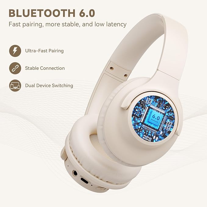 KVIDIO Bluetooth Headphones Over Ear, 65 Hours Wireless Headphones with Mic, Low Latency Foldable Lightweight Headset with Deep Bass, HiFi Stereo Sound Headphones for School Work Cellphone Sports
