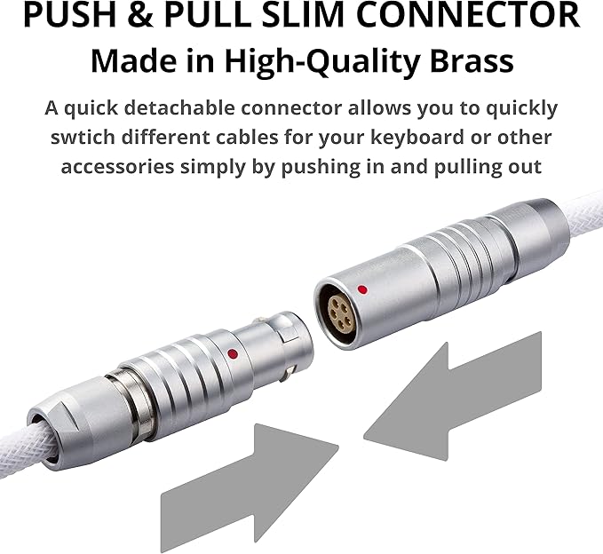 GUNMJO Pro Custom Coiled USB C Cable for Gaming Keyboard, Double-Sleeved Mechanical Keyboard Cable with Slim Type Detachable Metal Aviator, 1.5M USB-C to USB-A, White Color