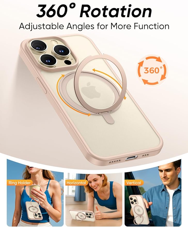 MAGIC JOHN 360° Rotatable Magnetic Invisible Stand for iPhone 14 Pro Max Case [Anti-Slip Grip] [Compatible with MagSafe] 16FT Shockproof for iPhone 14 Pro Max Case with Kickstand, Rose Gold