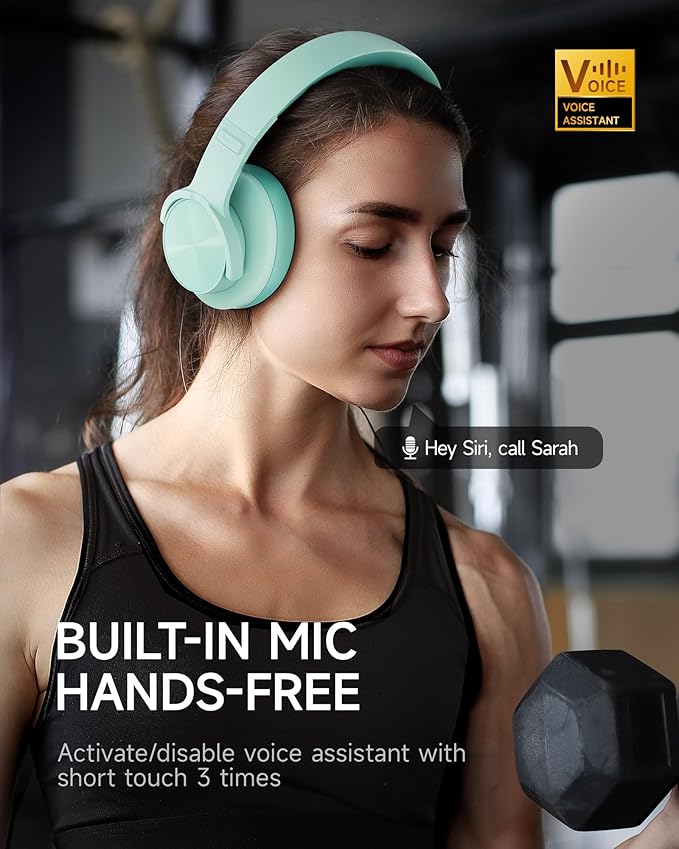 Picun B8 Bluetooth Over Ear Headphones, 120H Playtime with 3 EQ Modes, Low Latency, Hands-Free Calls, Deep Bass for Travel, Home, Office & PC (Cyan)
