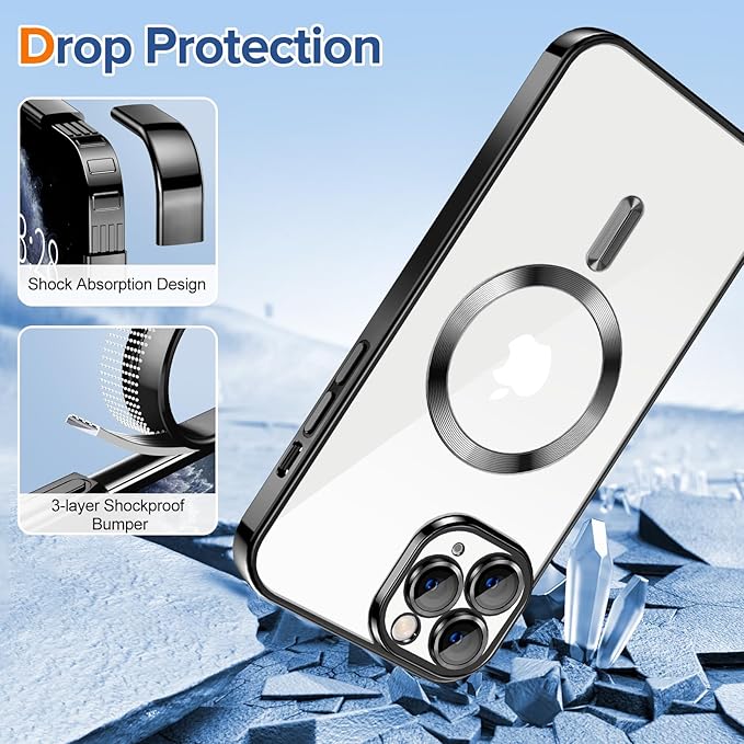Hython Magnetic Clear for iPhone 11 Pro Case with Camera Lens Protector [Compatible with MagSafe] Luxury Plating Edge Slim Soft TPU Cover Protective Phone Case for iPhone 11 Pro 5.8", Black