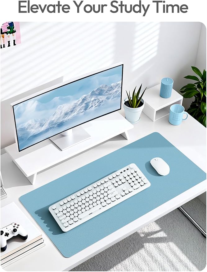 YSAGi Leather Desk Protector, Office Mat, Large Mouse Mat, Non-Slip PU Leather Blotter, Laptop Desk Mat, Waterproof Writing Pad for Office and Home (Sea Blue, 47" x 17")