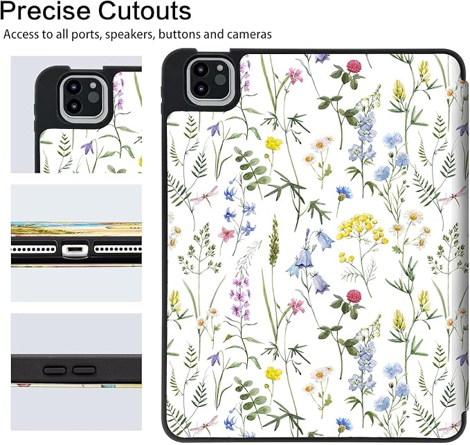 Vimorco for iPad Air 11 Inch Case, for iPad Air 5th/4th Generation Cases 10.9-inch, Fit iPad Pro 11 Inch Case 4th/3rd/2nd/1st Generation, Pencil Holder/4 Viewing Stands/Typing Stand/Slim, Flowers Art