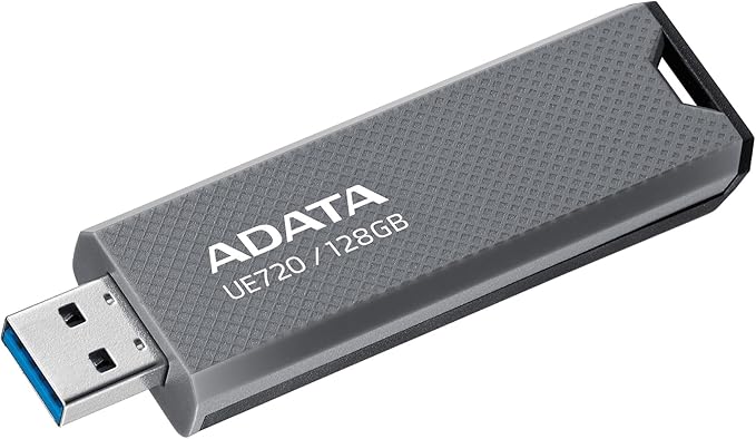 ADATA UE720 USB Flash Drive - 128GB USB 3.2 Gen2 Flash Drive for High Speed Data Transfer - Up to 350MB/s - Capless Push Design - USB 10Gbps External Storage - Grey - 1 Count