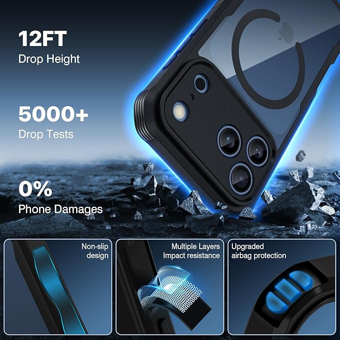 CENHUFO Magnetic Privacy for iPhone 17 Pro Case [Compatible with Magsafe] Full Body Phone Case Built-in 9H Tempered Glass Privacy Screen Protector, Camera Protection Shockproof Bumper Cover -Black