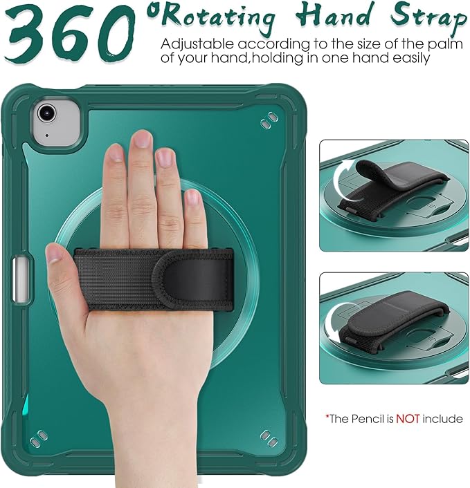 BRAECNstock Case for iPad Air 11-inch M4 2026/ M3 2025/ M2 2024 and Air 5th/4th Gen 10.9‘’ & Pro 11-inch 1st-4th 2018-2022 Kids Cover with Pencil Holder,Screen Protector,Handle Stand-Midnight Green