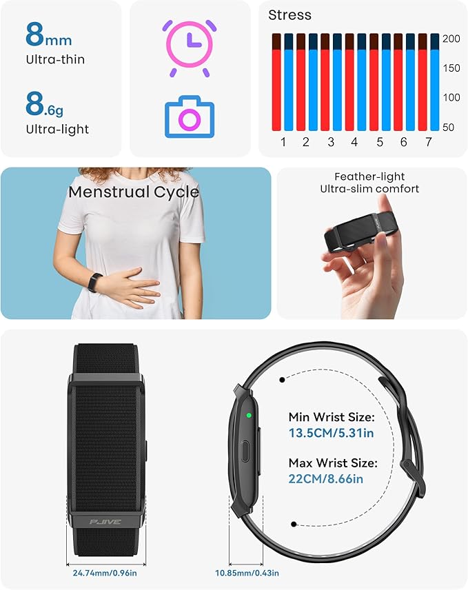 Smart Bracelet, Health Fitness & Activity Tracker with All-Day Continuous Heart Rate/Blood Pressure Monitor, Sleep Tracker, 170+ Sport Modes, 60 Day Battery & Free App, IP68 Smart Band for Android IOS