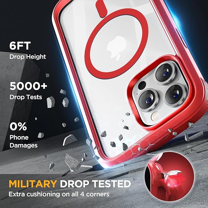 Miracase Magnetic for iPhone 14 Pro Max Case 6.7 inch, (Compatible with MagSafe) Upgrade Full-Body Clear Phone Bumper Case with Built-in 9H Tempered Glass Screen Protector, Magnetic Red