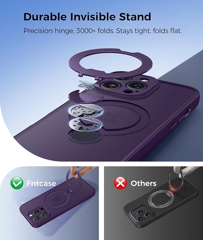 FNTCASE for iPhone 13 Pro Case: [360 Spin Magnetic Stand] [Compatible with Magsafe] [Screen Protector] Translucent Matte Military Grade Shockproof Full Camera Protective Phone Cover - Purple