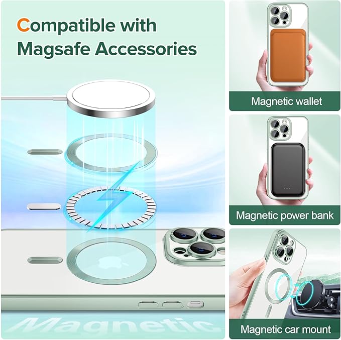 Hython Magnetic Clear for iPhone 13 Pro Case with Camera Lens Protector [Compatible with MagSafe] Luxury Plating Edge Slim Soft TPU Cover Protective Phone Case for iPhone 13 Pro 6.1", Matte Mint