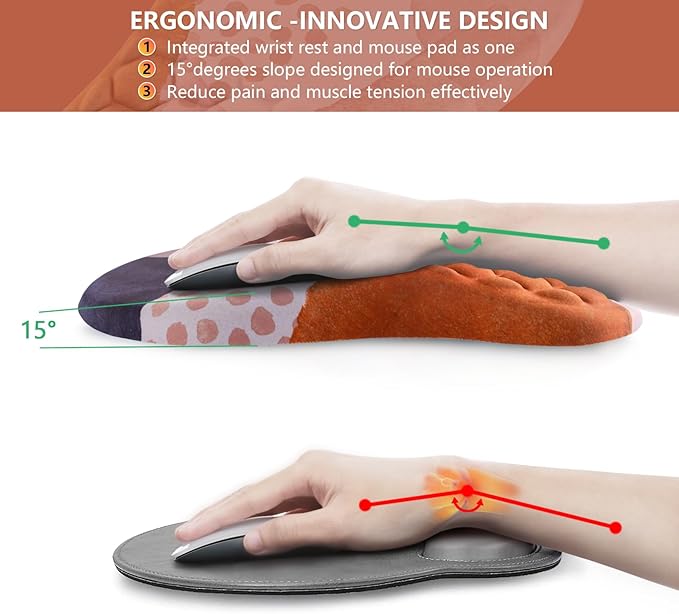 Mouse Pad Wrist Support, Ergonomic Mouse Pad with Wrist Rest, Comfortable Computer Mouse Pad for Laptop, Pain Relief Mousepad with Non-Slip PU Base Boho