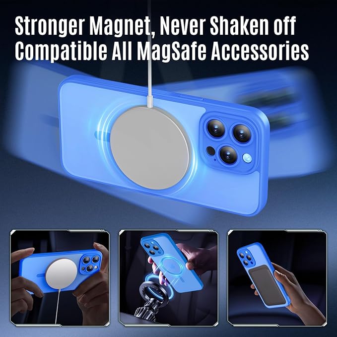 Symcele Designed for iPhone 15 Pro Max Case, Compatible with MagSafe, with Privacy Screen Protectors X2, [Camera Protection] [15FT Military Drop Protection] Shockproof Phone Case, 6.7", Blue