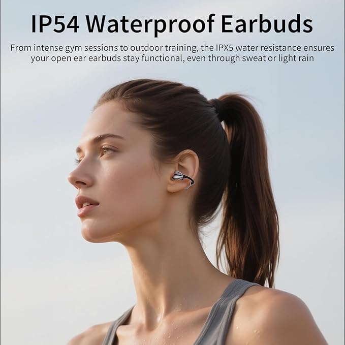 Open Ear Earbuds I5, Bluetooth 6.0 Headphones for Gym & Running, IPX5 Sweatproof, 36H Playtime, Secure Clip-On Fit for Work & Sports (4-Gray)
