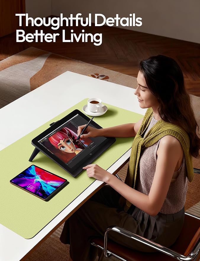 YSAGi Leather Desk Protector, Office Mat, Large Mouse Mat, Non-Slip PU Leather Blotter, Laptop Desk Pad, Waterproof Writing Pad for Office and Home (Peak Green, 47.2" x 23.6")