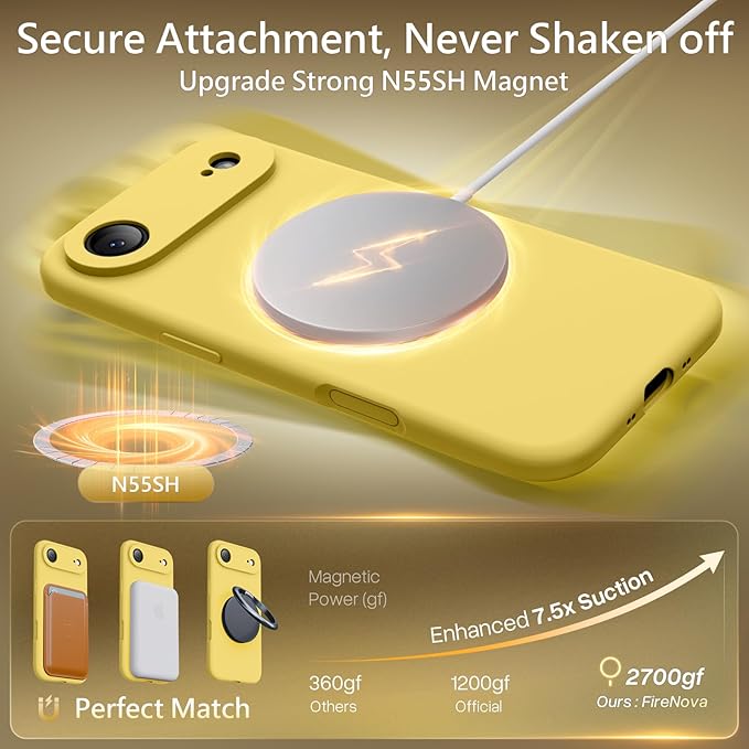 FireNova Magnetic for iPhone Air Case, Compatible with MagSafe, [Integrated Silicone Camera Control Button] [Camera Protection] Microfiber Lining Phone Case for iPhone 17 Air, 6.5", Yellow