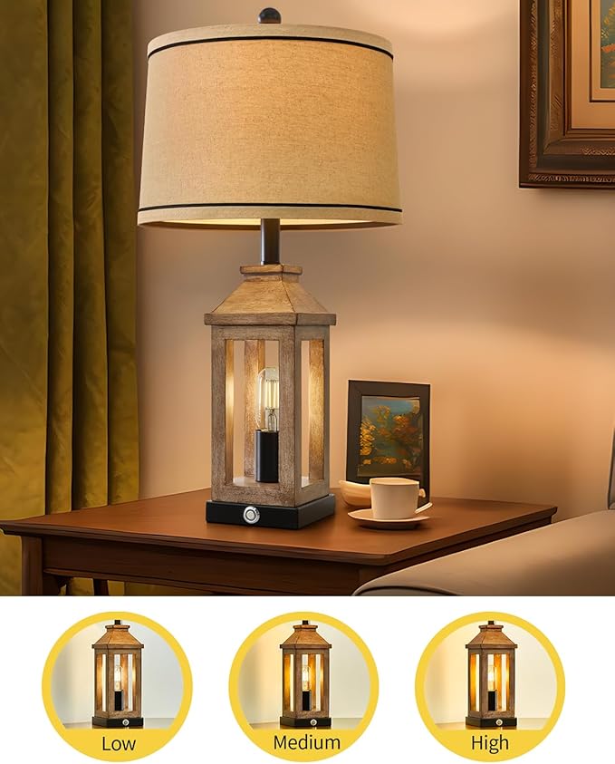 G-SAFAVA 23.75" Farmhouse Table Lamps USB A+C Charging Ports 3-Way Dimmable Touch Control Lamp Nightlight Vintage Modern Lamp for Living Room Bedroom with 2 Light Sources