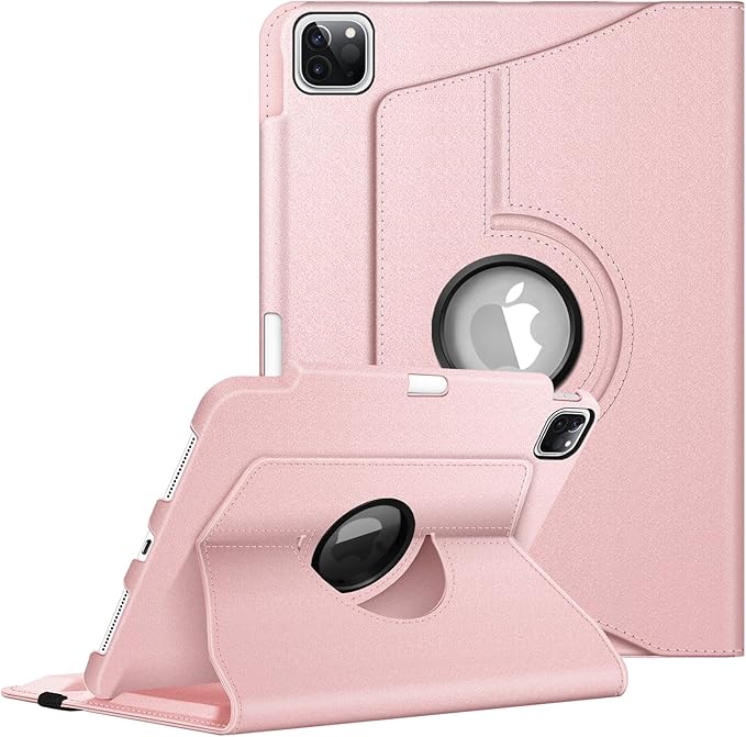 Fintie Rotating Case for iPad Pro 11-inch (4th / 3rd Generation) 2022/2021-360 Degree Swiveling Stand Cover w/Pencil Holder, Auto Sleep/Wake, Also Fit iPad Pro 11" 2nd/1st Gen, Rose Gold
