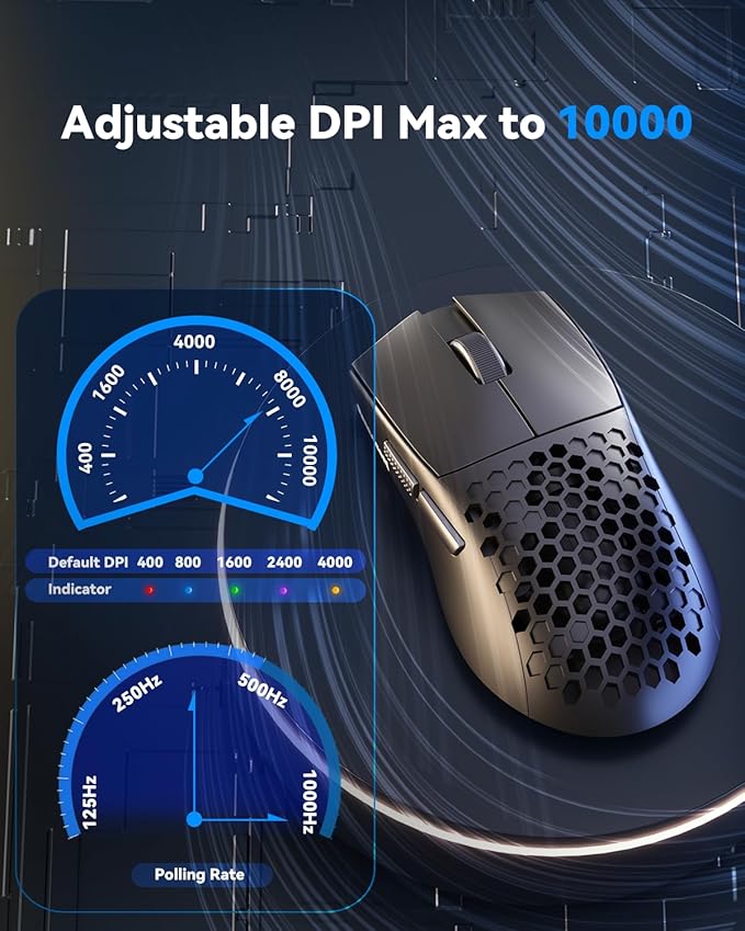 Redragon M617 Ultralight Honeycomb Shell Wired Gaming Mouse, 41g, 10,000 DPI, 6 Programmable Buttons, Drag-Free Paracord, Type-C Gamer Mouse with 2 Side Buttons for PC/Mac/Laptop, Black