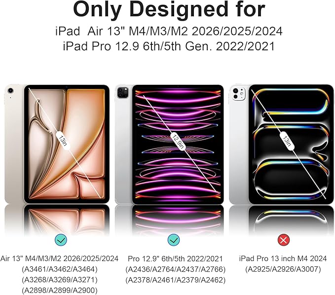 for iPad Air 13 inch M4/M3/M2 2026/2025/2024 Case, iPad Pro 12.9 (6th/5th Generation 2022/2021), Hard PC Translucent Frosted Back Shell Case with Auto Wake/Sleep, Trifold Stand Cover, White