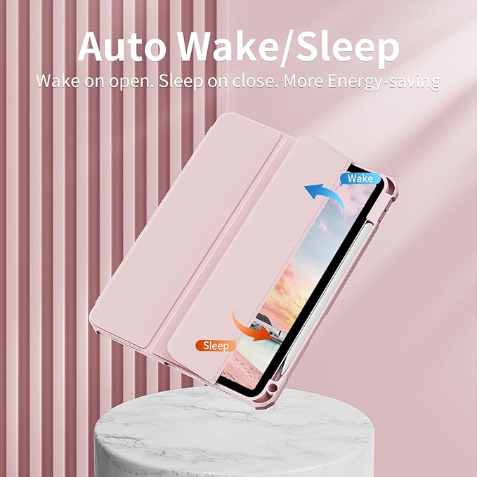 Case for iPad Pro 12.9 Inch (6th/5th/4th/3rd Generation 2022/2021/2020/2018) with Pencil Holder, Clear Transparent Back Shell Slim Stand Shockproof Tablet Cover, Auto Wake/Sleep, Pink