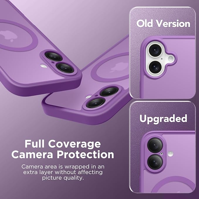 CAPRARO Magnetic Compatible with iPhone 16 Case, Upgraded [Full Camera Protection] [Compatible with MagSafe] Protective Translucent Matte Women Girl Phone Case Cover, Jieshi Purple