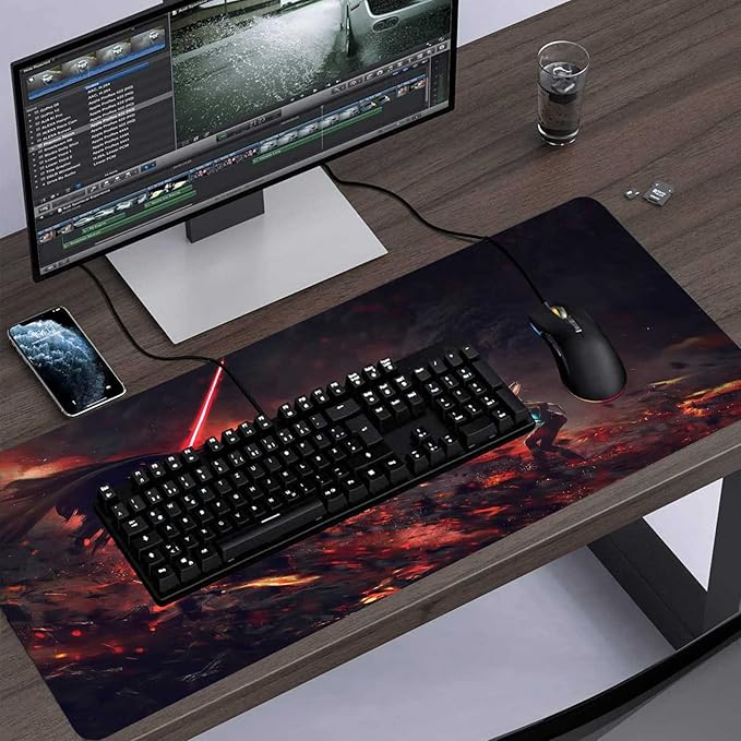 XXL Mouse Pad Ahsoka-Tano Vs Vader,Extra Large Gaming Mousepad Laptop Desk Mat,Non-Slip Rubber Base,Stitched Edges,Smooth Fabric,Computer Keyboard & Mice Combo Pads for Office Game 31.5x15.7