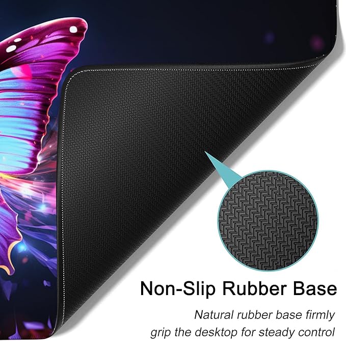 Large Mouse Pad, 31.5 x 11.8in Extended Gaming Mouse Pad with Stitched Edges, XXL Mousepad Protector Non Slip Rubber Base for Office and Home Writing Mat, Colorful Butterflies Pattern Black Desk Mat