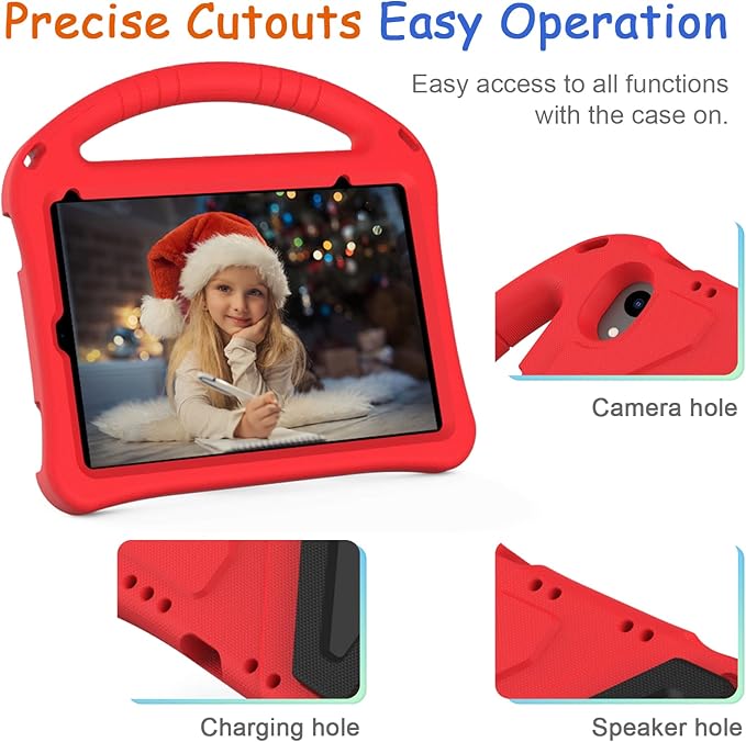 Light Weight Shock Proof EVA Foam Rugged Handle Stand Kids Friendly Anti-Slip Grip Protective Case for iPad Mini 7 (2024) & 6th Generation, Red