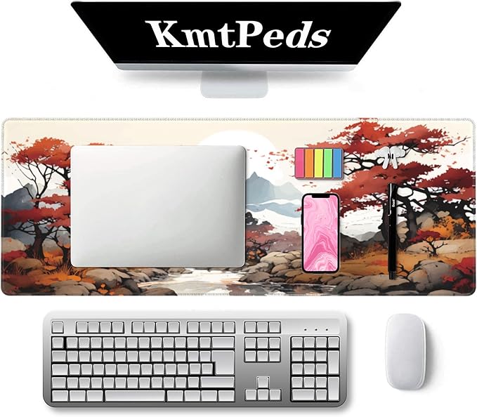 Cherry Blossom XL Mouse Pad,Large Mouse Pad Gaming 31.5 x 11.8 in Mouse Mat Desk Pad,Extended Keyboard Mousepad Large Desk Mat with Non-Slip Rubber Base and Stitched Edge for Home Office