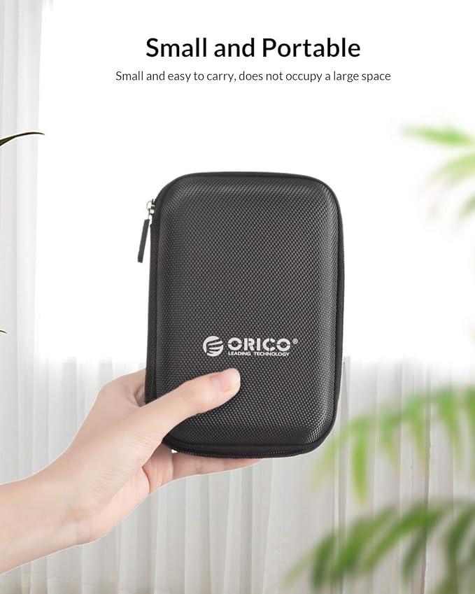 ORICO Hard Drive Case 2.5 inch External Drive Storage Carrying Bag Waterproof Shockproof with Inner Size 5.5x3.5x1.0inch for Organizing HDD and Electronic Accessories, Black(PHD-25)