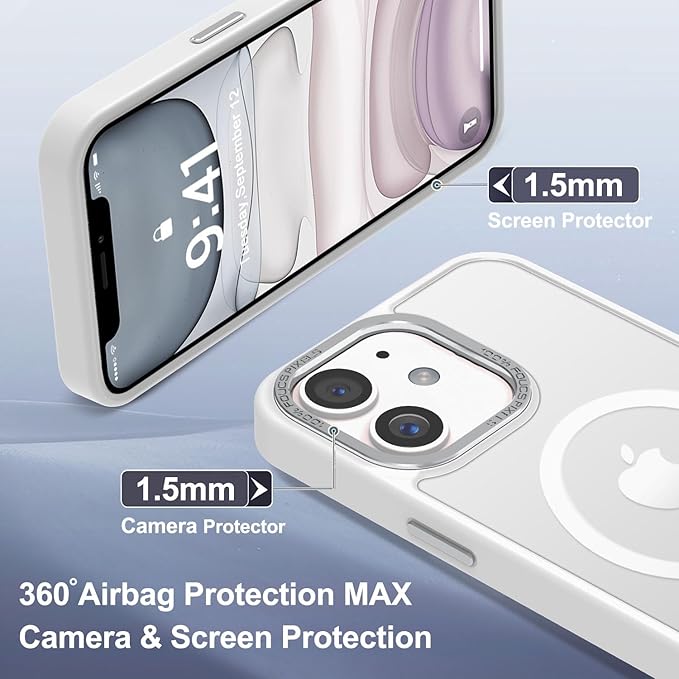 Newfuture Designed for iPhone 11 Case with Strong Magnetic [13 FT Military Drop Protection] [Compatible with Magsafe] Slim Translucent Matte Shockproof with Anti-Fingerprint Phone Case, Frosted White