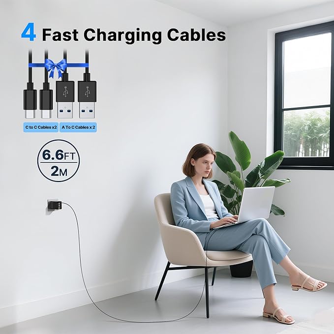 2 Pack 200W USB C Charger Block, Foldable 4-Port GaN5 Super Fast Charger USB C, Dual 65W Type C Charging Block, Laptop Fast Charging Adapter for MacBook Pro/Air, iPad, iPhone, Samsung Galaxy Black