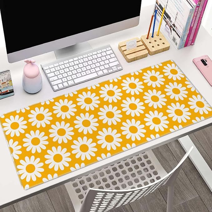 Vintage Flowers Desk Mat Yellow Large Mouse Pad XL Desk Pad Gaming Mousepad Extended Keyboard Mat 31.5 x 11.8 in Laptop Computer Keyboard Pad Mouse Mat for Office Desk Decor
