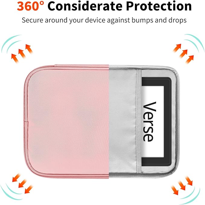 HoYiXi Universal Sleeve Bag for 6",6.8",7" Kindle Paperwhite/Colorsoft 2024-2012 Compatible with 6"-6.8" All-New Kindle/Kobo/Tolino/Sony,6" EReader with Anti-Drop Protective Cover,Pink