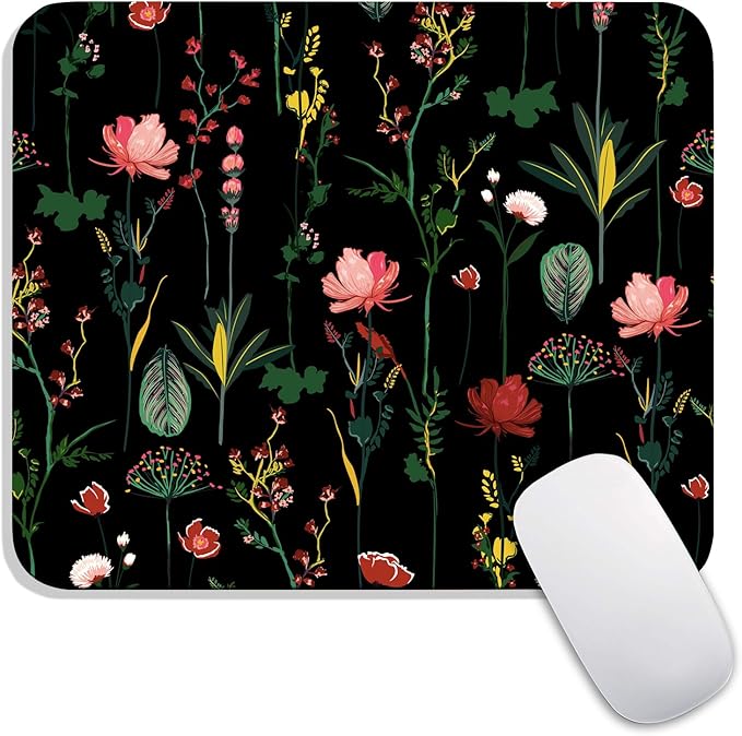 Square Mouse Pad Blooming Botanical Flowers,Personalized Premium-Textured Custom Mouse Mat Design,Washable Mousepad Cloth,Non-Slip Rubber Base Computer Mouse Pads for Wireless Mouse