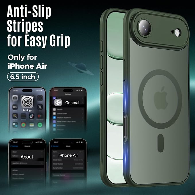 Symcele Designed for iPhone Air Case, Compatible with MagSafe, [Camera Protection] [15FT Military Drop Protection] Shockproof Translucent Matte Anti-Slip Thin Slim Phone Case, 6.5", Alpine Green