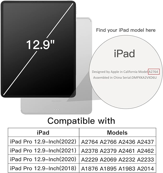JETech Case for iPad Pro 12.9-Inch (2022/2021/2020/2018) with Pencil Holder, Clear Transparent Back Shell Slim Stand Shockproof Tablet Cover, Auto Wake/Sleep (Silver)